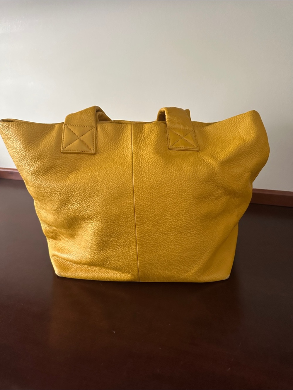 Lounie Soft Yellow Leather Tote Bag with Top Handles